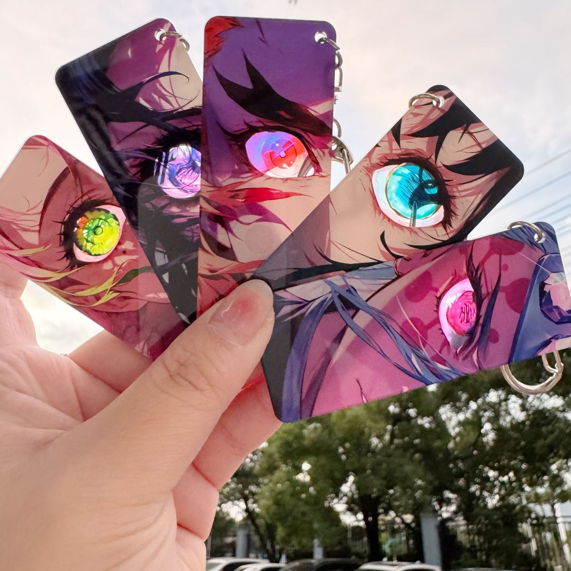 New Demon Slayer Acrylic Transparent Card Eyes Glowing Cartoon Keychain Pendant Peripheral Comic Exhibition Gifts Wholesale