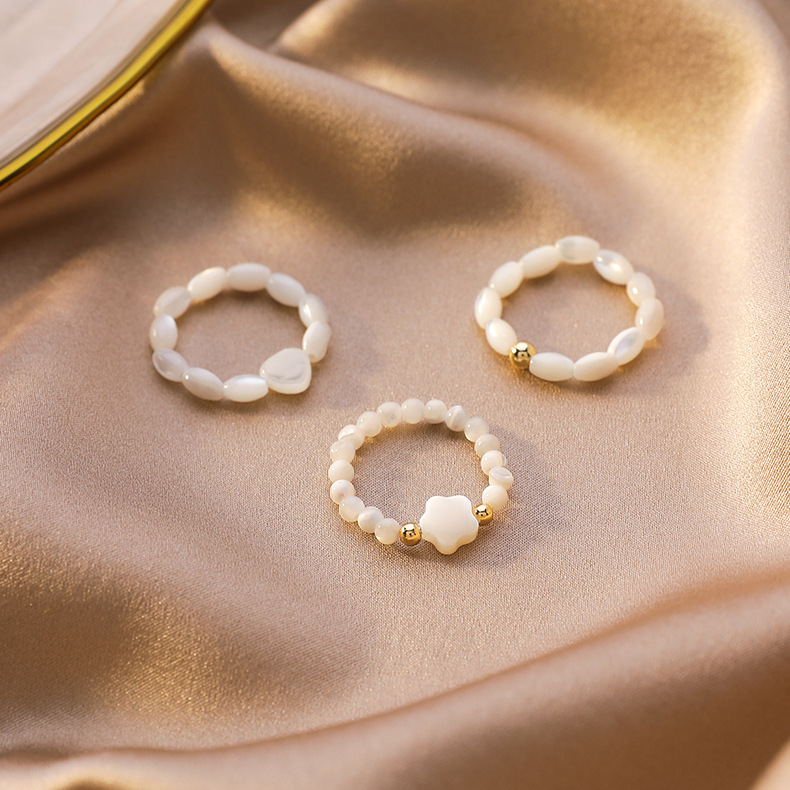 Korean-style Niche Love Shell Food Finger Ring All-match Design Sense Bracelet Ring Women's Instagram Popular Stacked Ring