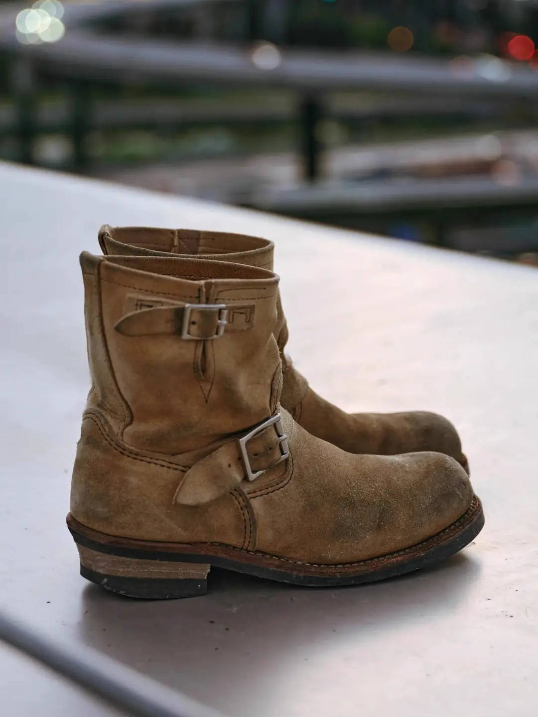 Vintage Distressed Leather Buckle Short Engineer Boots Men's Motorcycle Boots Handmade Aged Color-Washed Workwear Martin Boots
