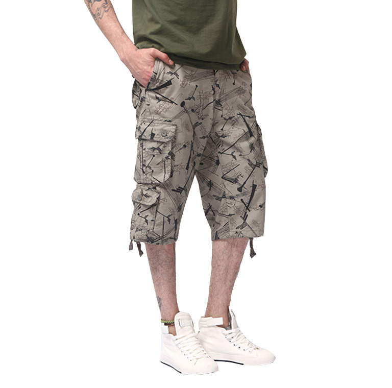 Wholesale summer multi-pocket overalls men's wear-resistant loose cropped pants men's camouflage shorts casual plus size beach pants