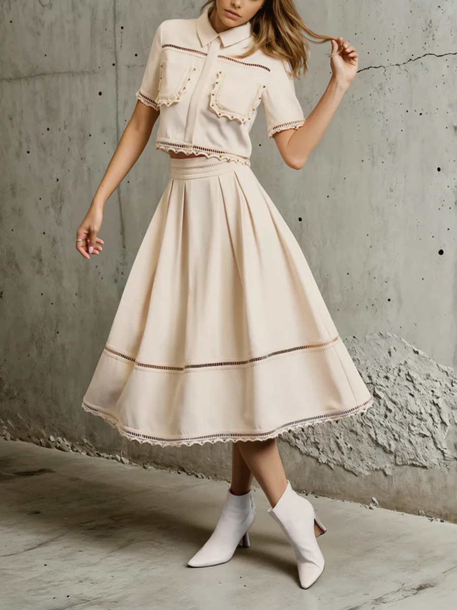 2026 New Summer Style Elegant Commuter Style Stand-Up Collar Embroidered Shirt + Long Skirt Fashionable Two-Piece Suit