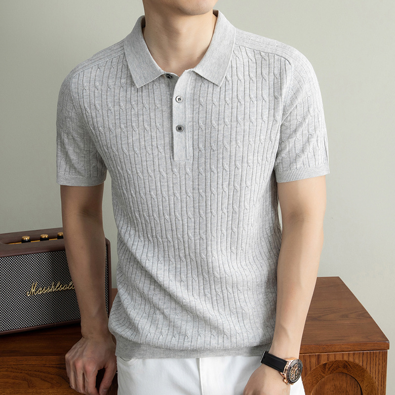 26 Summer Thin Tencel Linen Polo Shirt Men's Short-Sleeve Old Money Style Jacquard Turn-Down Collar T-Shirt for Men with Elegance
