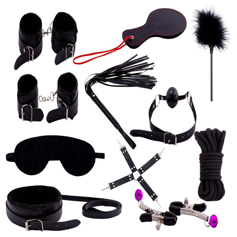 Eleven-piece set of racket bondage set binding set fun leather plug leather whip rope