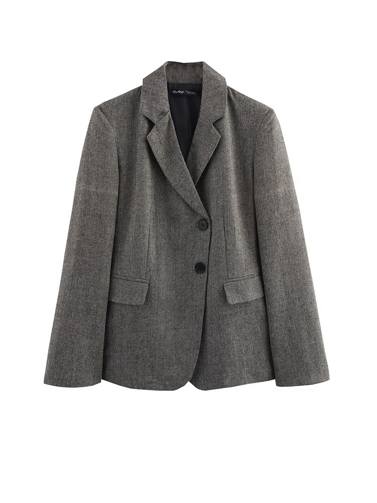 2025 Spring New Women's Clothing European and American Style Grey Pattern Button Elegant Fashion Casual Suit Jacket