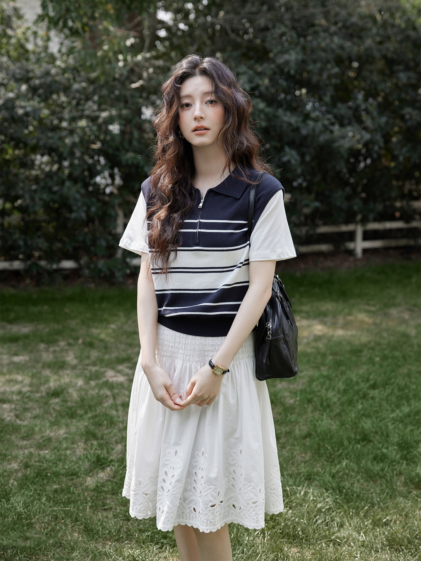 Ximeng 2026 New Spring and Summer Korean Style Elegant Top Sweater Thin Striped Short-Sleeve Color-Blocking Faux Two-Piece Knitwear