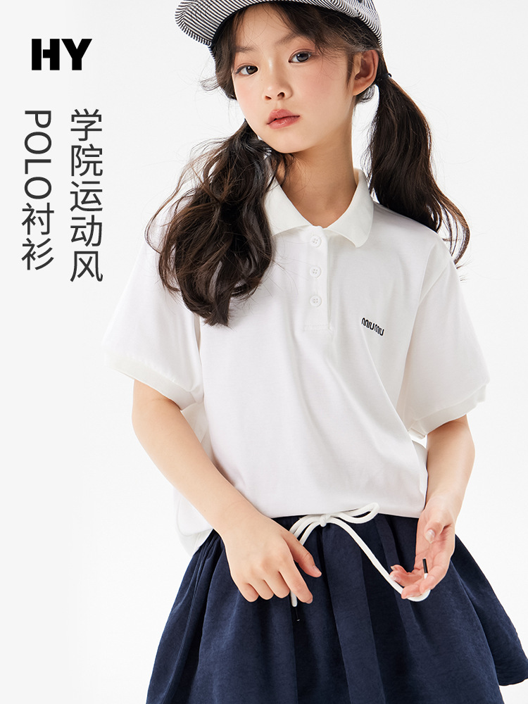 Children's Preppy Style Kidsren's Clothing Polo Shirt Summer New Style Girls Korean Style Thin Short-Sleeved Medium and Large Kidsren's Sports T-Shirt Trendy