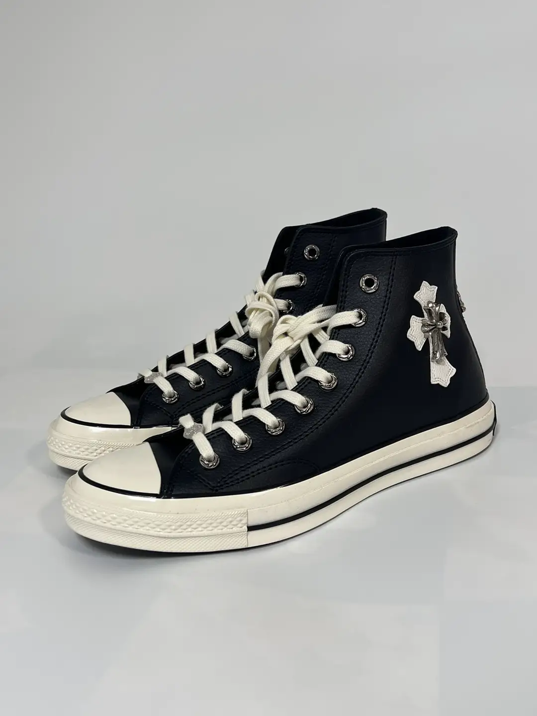 Remake Custom Cross Shoe Patch Air Eyelet Buckle Black Leather High-Top Shoes Versatile Comfortable Unisex