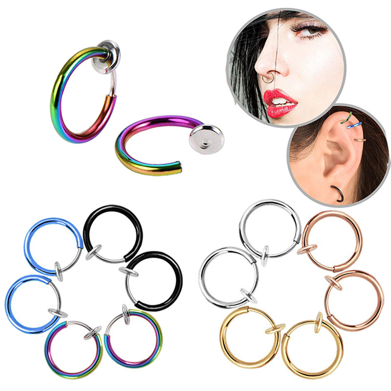 Foreign Trade Cross-border Ear Clip Ear Stud Ear Stud Fashion Simple Earring Nose Ring 13mm Spring Multi-color Ear Clip