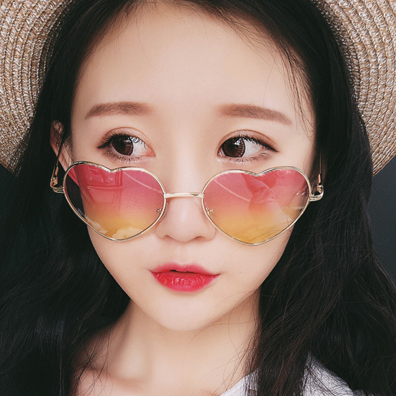 Fashion Sunglasses Women's Caring Gradient Sunglasses Metal European and American Peach Heart Sunglasses AliExpress European and American Glasses
