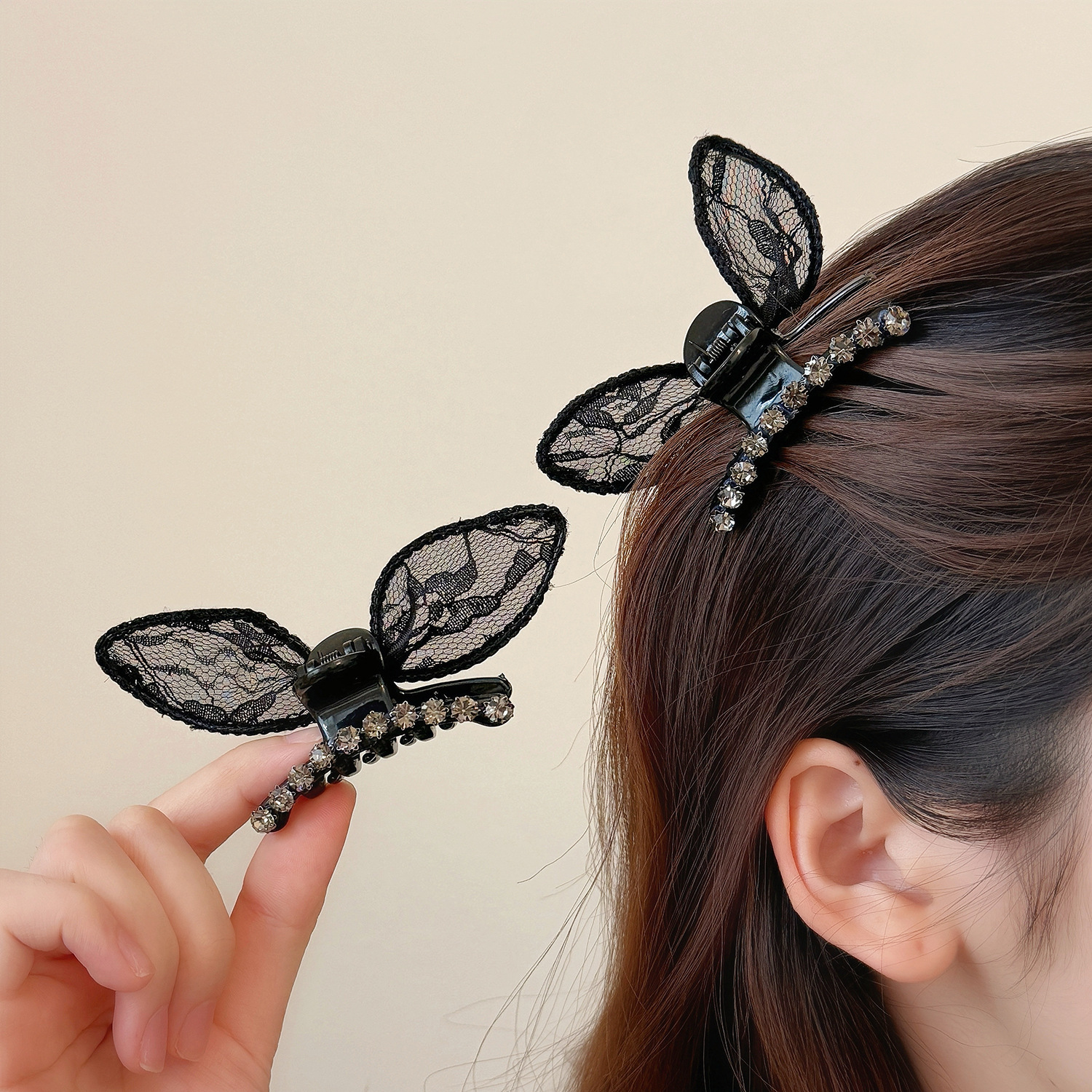 Trendy New Rabbit Ear Ab-Sided Bow Hair Clip, Exquisite and Sweet Small Hairpin, Stylish and Fashionable Black Hair Clip for Women