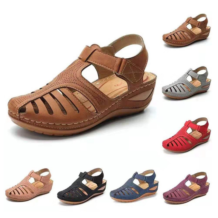 2023 Cross-border Foreign Trade Source Women's Sandals European and American Large Size Hollow Wedge Sandals Women's Round Toe Non-slip Women's Sandals