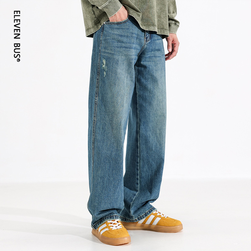 American Blue Straight Jeans Men's Spring and Summer Youth Retro Washed Loose Long Pants Factory Dropshipping