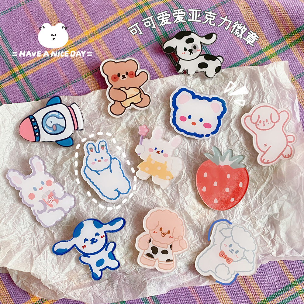 Ins Trendy Cute Japanese Creative Cartoon Acrylic Brooch Girl's Accessories Clothes Bag Pendant Badge Pin