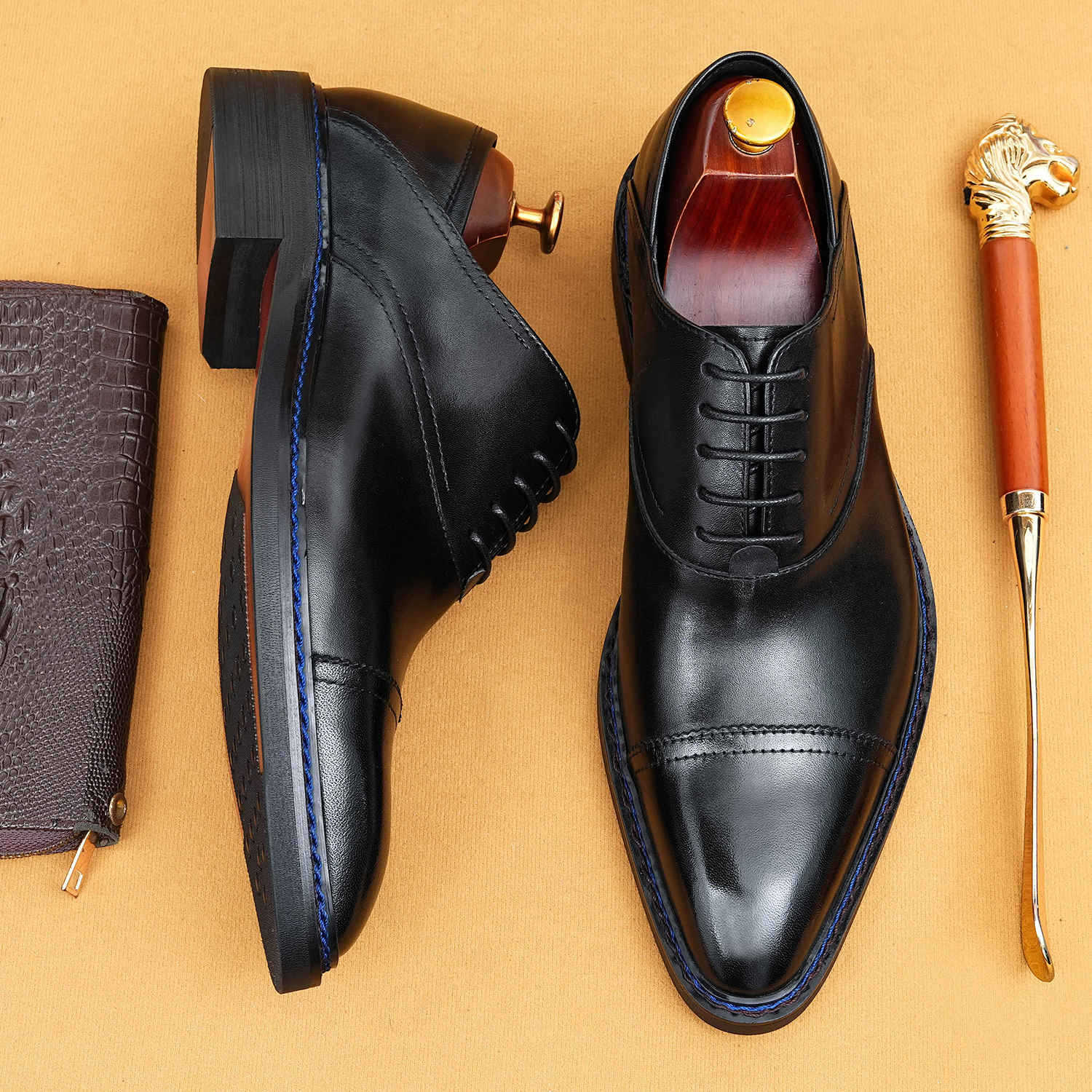 [Exclusively for Vips] Men's Business Formal Leather Shoes 2026 New Model British Style Norwegian Stitching Commuter Pointed-Toe Oxford Shoes