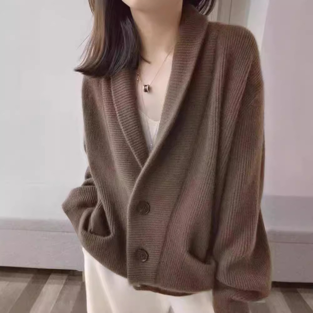 Japanese Style Lazy Style Design Knitted Cardigan 2025 Autumn and Winter New Loose Pure Color Casual Sweater Women's Outwear