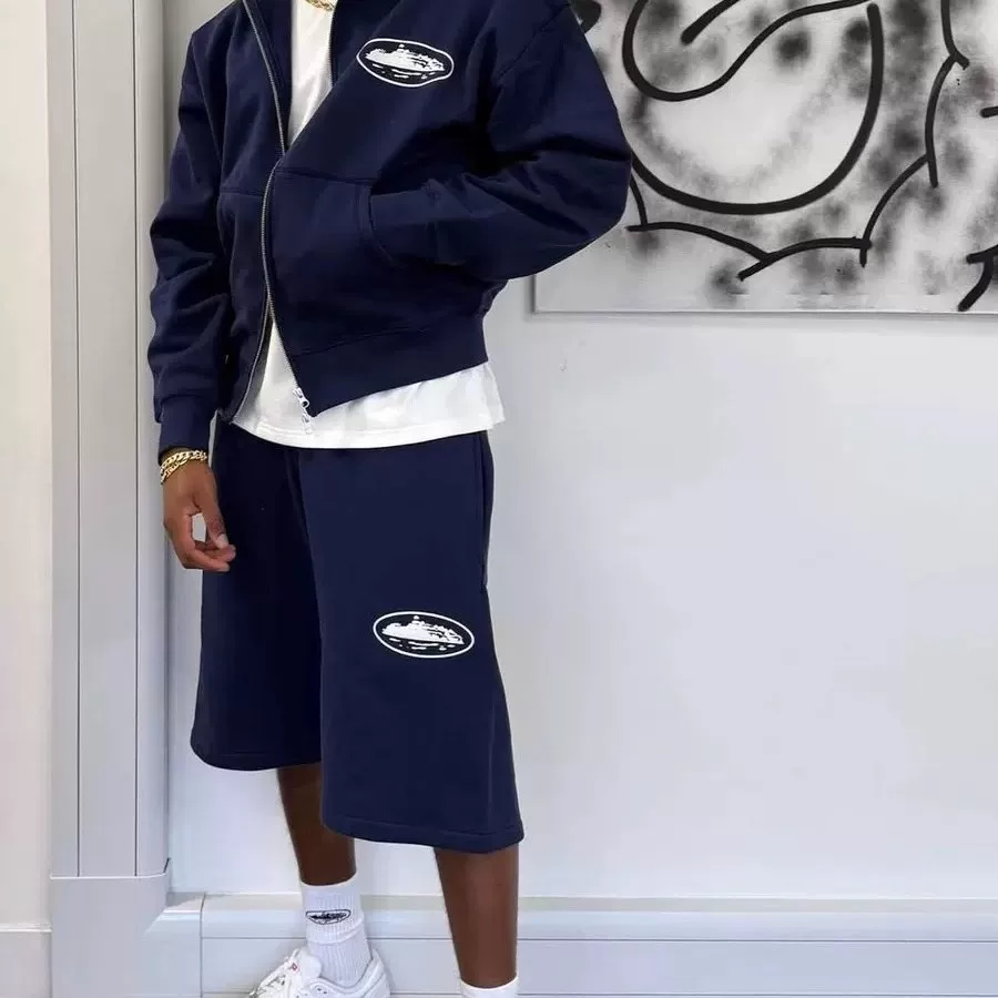 Corteiz Sweatshirt and Shorts Set with Fleece, Same Style as European and American Celebrities, Ukdripdrill Hip-Hop Rap Street Style