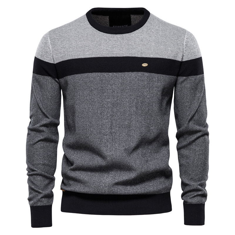 Men's Sweater with Striped Patchwork, Long-Sleeved Men's Knitwear, Round Neck, Casual Design, British Style, New Autumn Model, Versatile