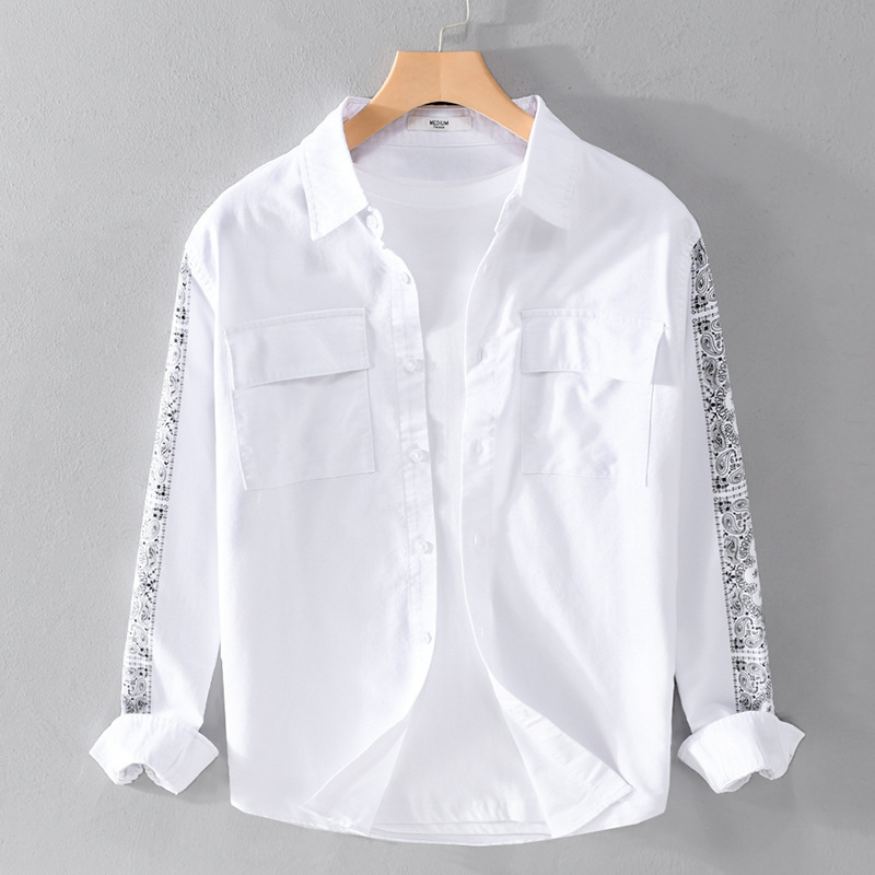 Men's Japanese-Style Oxford Printed Long-Sleeve Cotton Shirt, New Spring Fashion Trendy Stylish Youth Artistic Shirt 9443