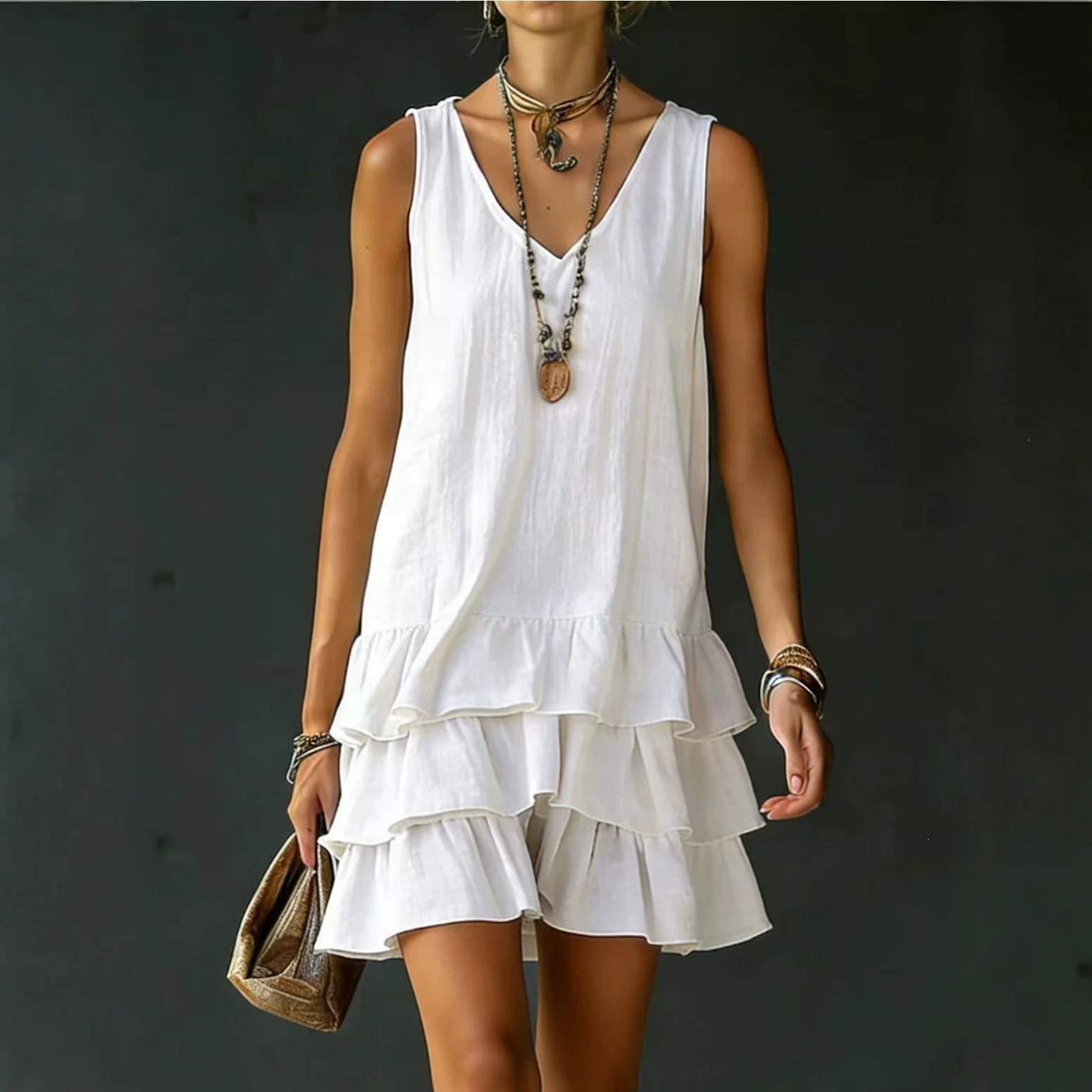 2026 Spring/Summer Cross-Border European and American Amazon Independent Site Fashion Women's Loose Casual Solid Color Side Pocket Tank Dress for Women