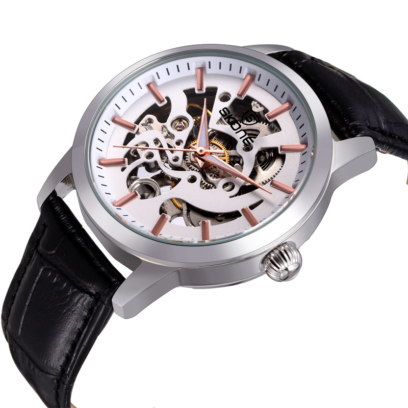 Skone Fashionable Business Hollow-Out Men's Mechanical Watch Cross-Border Hot-Selling Waterproof Leather Strap Fully Automatic Mechanical Watch for Men