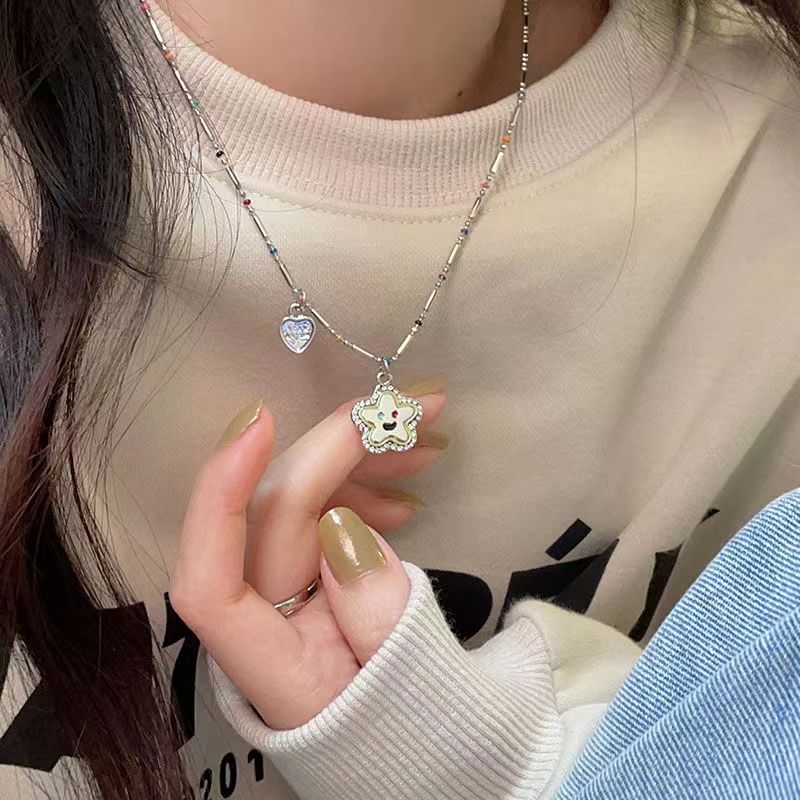 Childlike~Colorful Jelly Bean Beaded Star Necklace Women's Niche Sweet High-End Design Sense of Design Versatile Clavicle Chain