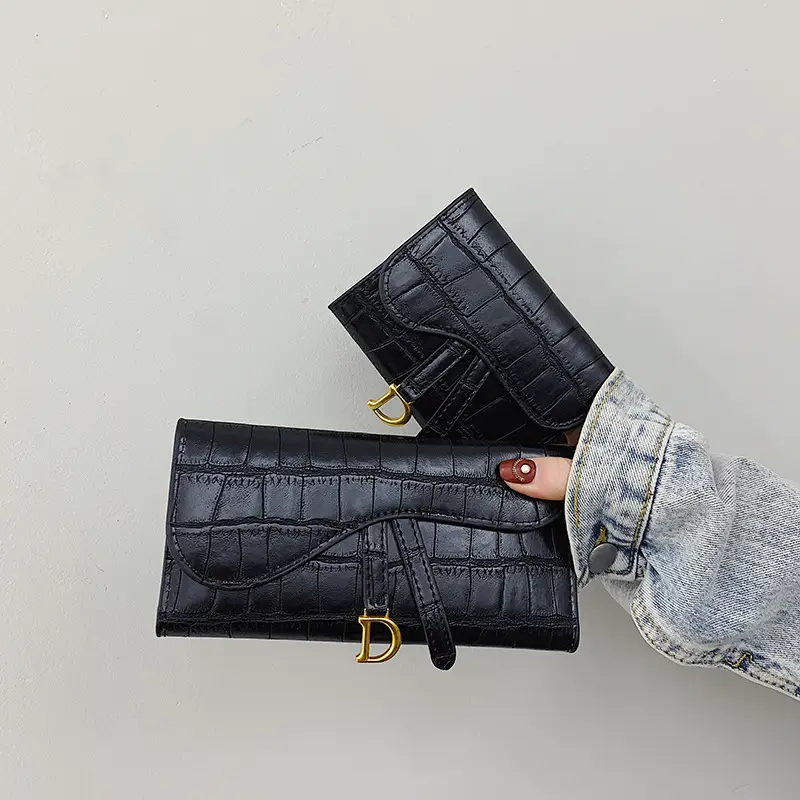 Women's Wallet Long Simple Trendy Buckle Folding Stone Pattern Multi-Card Slot Card Holder Short Small Wallet Coin Purse