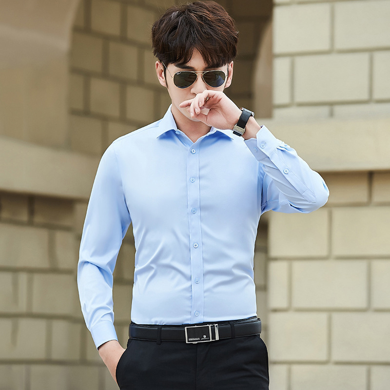 2020 Spring New Men's Long Sleeve Shirt Men's Oxford Spinning Casual Shirt Men's Slim-fit Solid Color Shirt