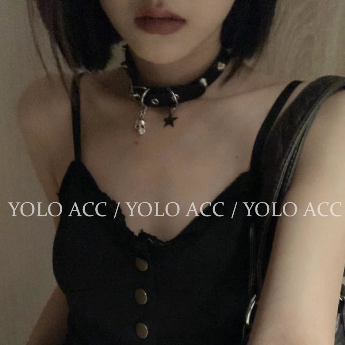 Diablo punk rock y2k hot girl five-pointed star skull leather necklace chocker neck chain collar subculture ins