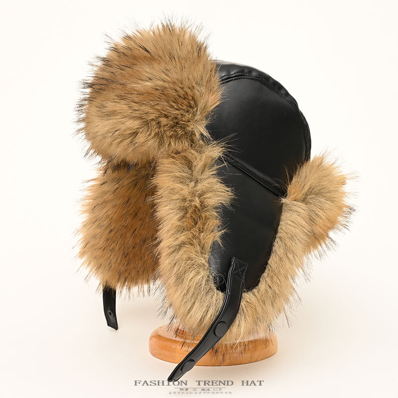 Winter Thickened Leather Hat for Men, Northeast Outdoor Cold-Proof Lei Feng Hat, Faux Fox Fur Mink Fur Warm Ear Protection Hat