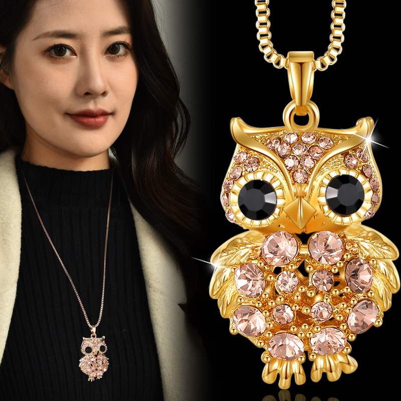 Fashion Ruili sweater chain Diamond owl pendant long necklace women's pendant accessories foreign trade jewelry wholesale