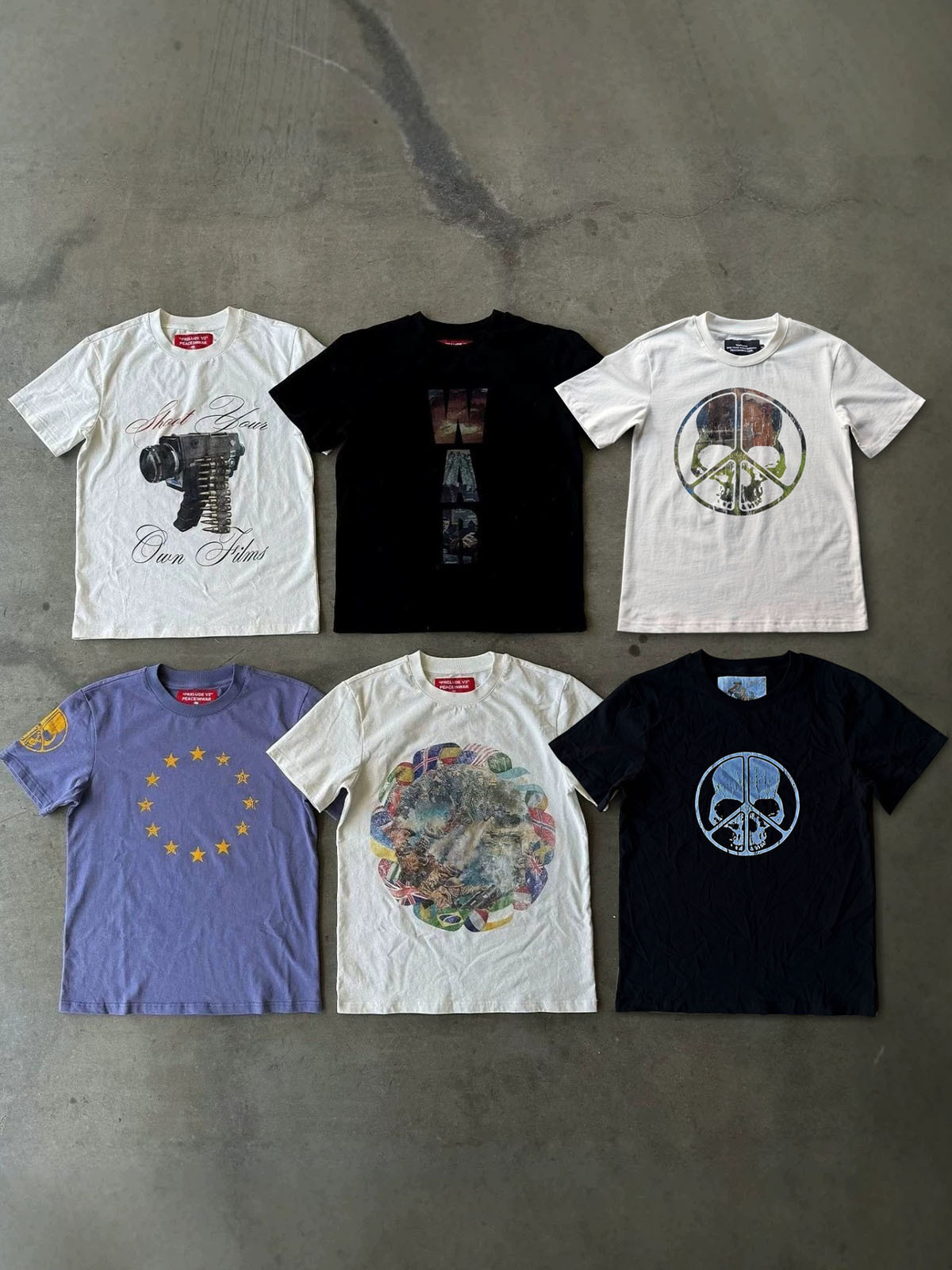 European and American Cross-Border Peaceinwar Printed Short-Sleeved Personalized Dark Retro Trendy Ins Loose Hip-Hop Trendy T-Shirt QC-foto från 1688 på Qualit.ly