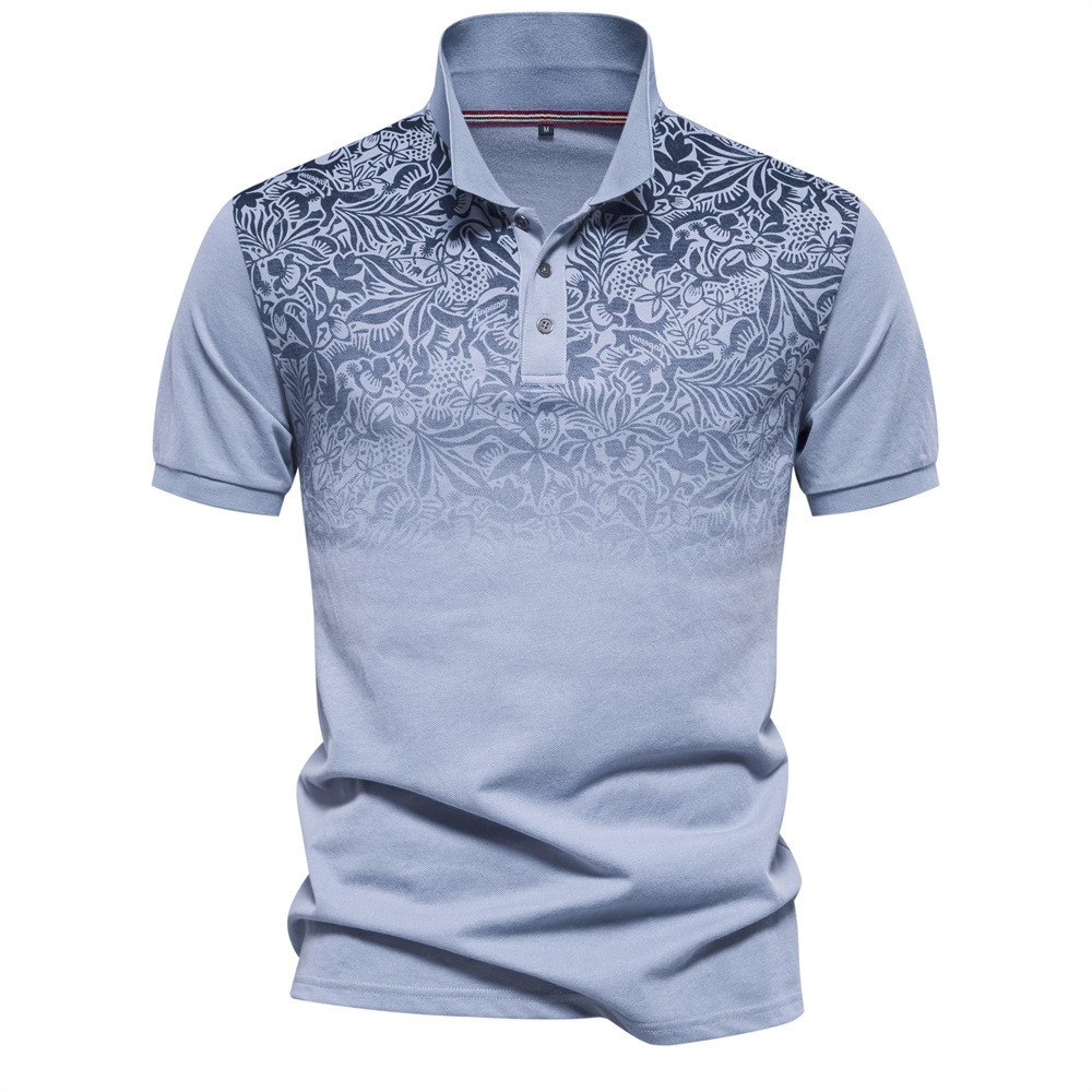 2025 Foreign Trade Cross-border Printed European Size Polo Shirt Business Casual Men's Lapel Gradient Cotton T-Shirt