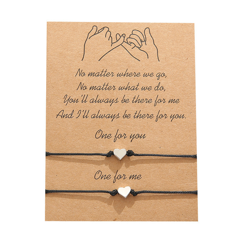 Cross-border European and American Simple Love Bracelet Handmade Heart-shaped Woven Couple Blessing Card Bracelet Set