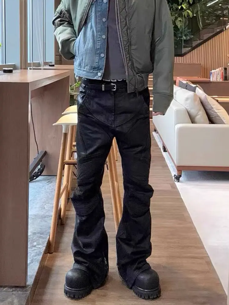 American Grailz Project vibe coated brushed wax biker patchwork frayed silhouette micro flare jeans