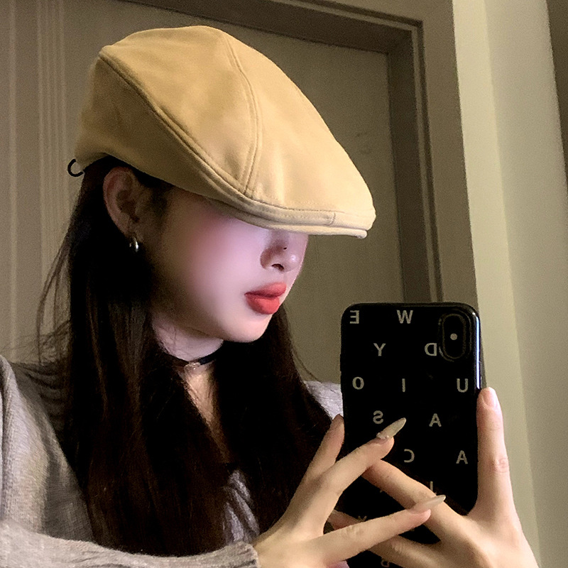 British Beret Women's Autumn and Winter Retro Wear Versatile Newsboy Hat Artistic Painter Hat Suede Forward Hat