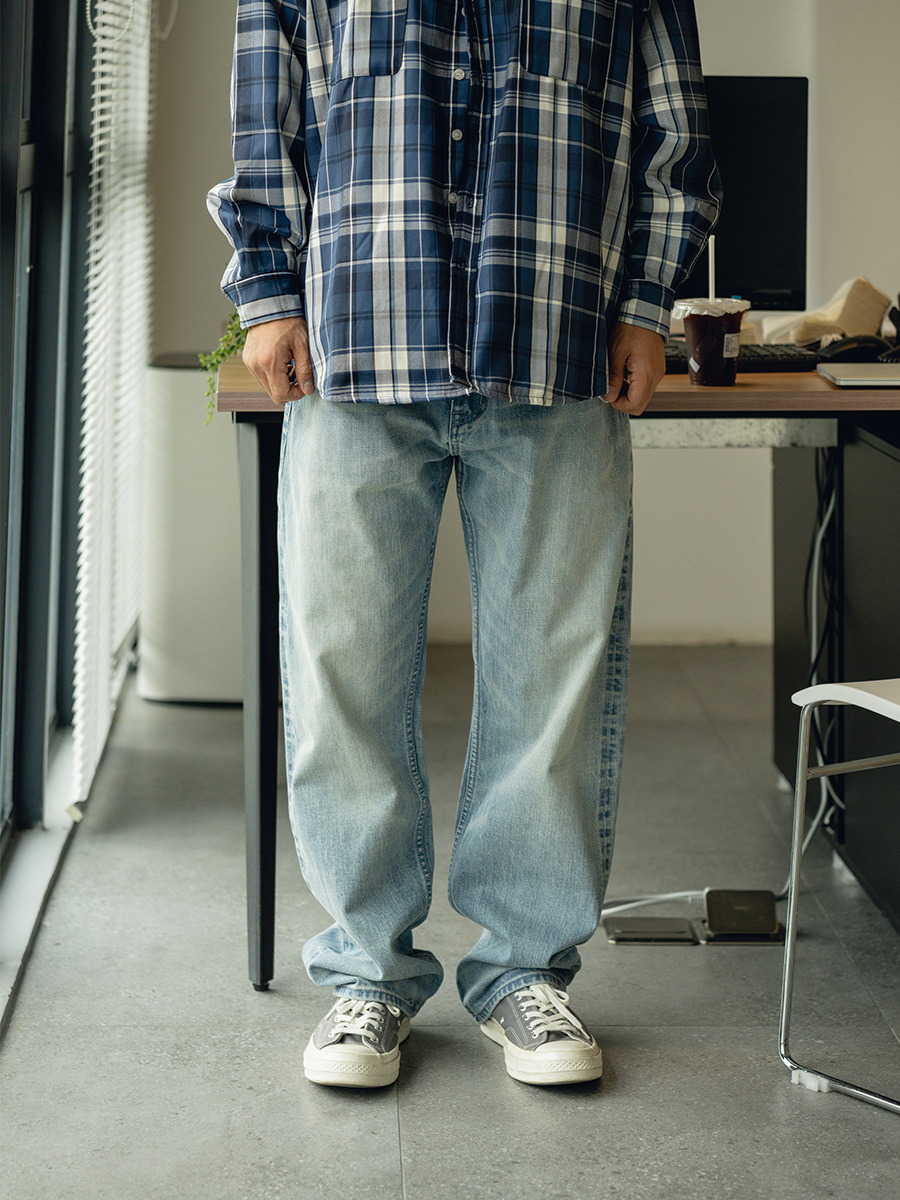 Trs Denim Series | 26Ss Red-Edged Denim 14oz Ice Blue Washed 505 Loose Straight-Leg Jeans for Men and Women
