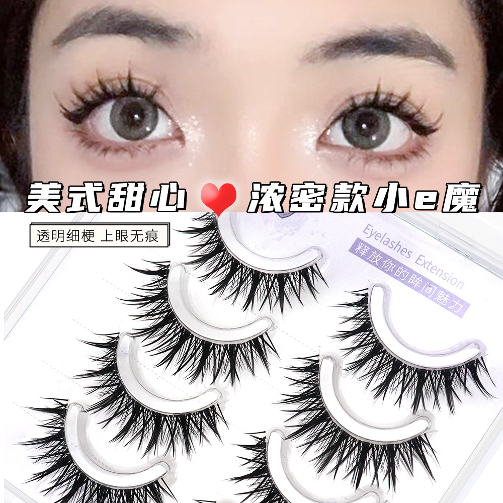 Sweetheart Dense False Eyelashes with Transparent Thin Stems, Natural Cross Design, Manga-Style Eyelashes for Beginners, Full Strip Manga-Style Eyelashes