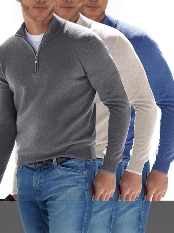 2023 Independent Station Amazon New Autumn Long Sleeve V Neck Wool Velvet Zipper Men's Casual Top Polo Shirt QC-foto från 1688 på Qualit.ly