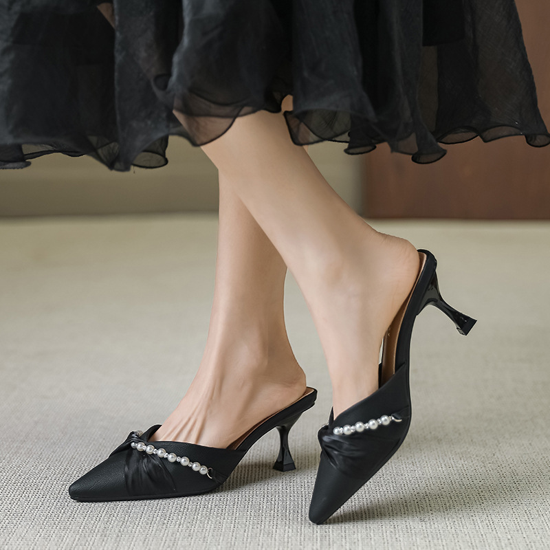High-Heeled Closed-Toe Mules for Women 2026 Summer Slip-On Lazy Shoes 912-D86
