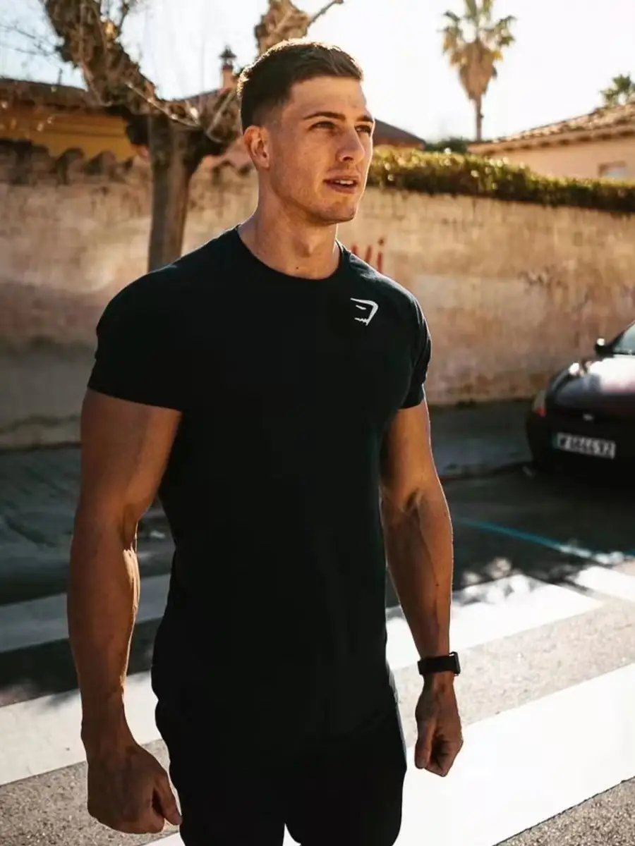 Comfy Basics Work Clothing Golden Shark Men Stretch Cotton Critical silm Short Sleeve Fitness Daily Casual Sports T-Shirt