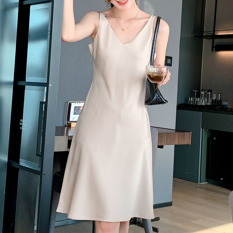 21 French Satin Suspender Skirt Worn with Suit Ice Silk Dress Women's Summer Elegant Acetate Long Skirt