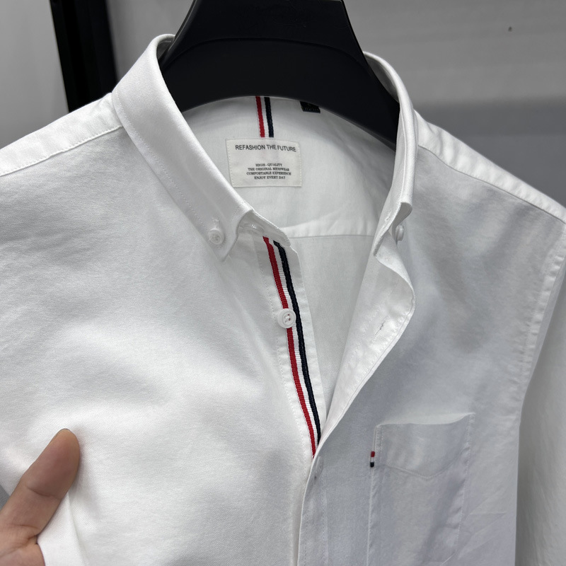 2024 Export Cotton Oxford Long Sleeve Shirt Men's Autumn Fashion Casual Embroidered Tail Single Men's Shirt