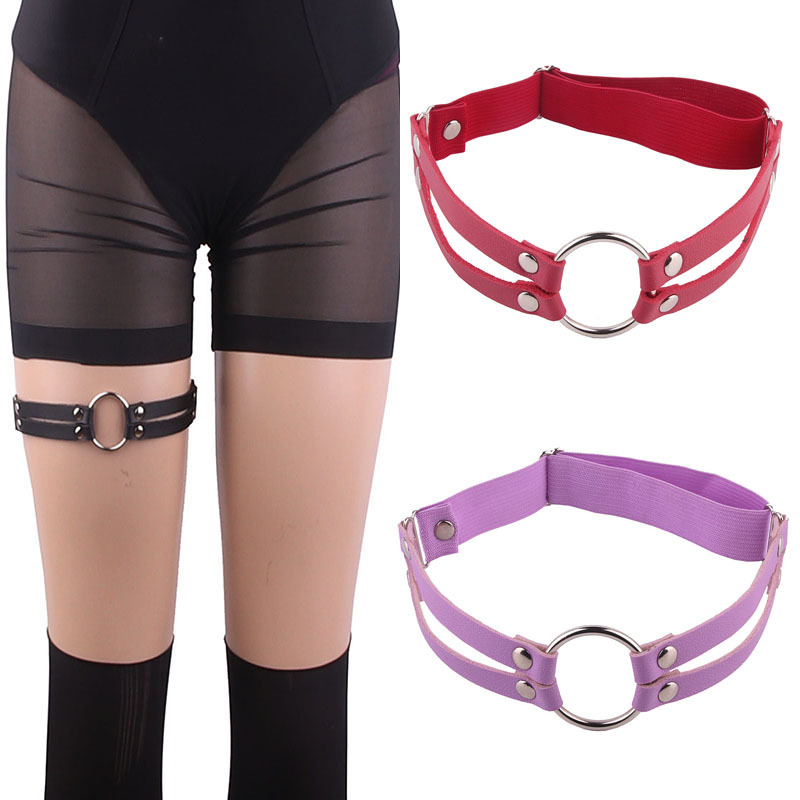 Japanese and Korean Harajuku double row leather rivet leg ring leg ring female street shot sexy sexy PU big ring leg chain anklet