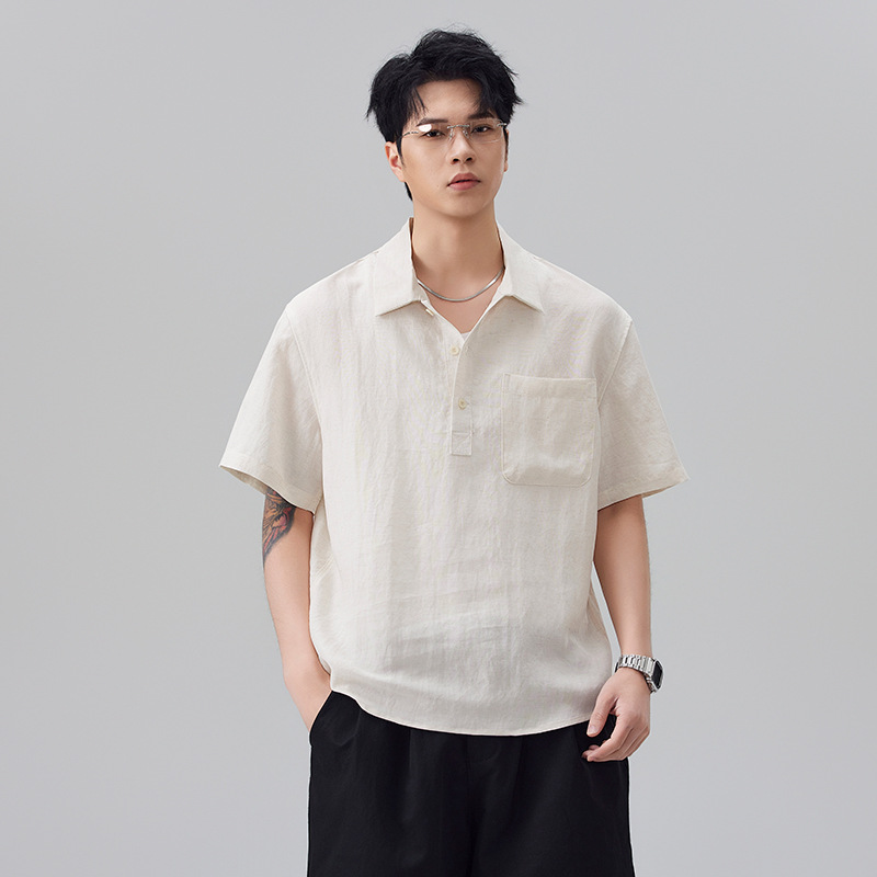 New Lyocell Tencel Linen Short-Sleeve Men's Thin Polo Shirt with a Cool Old Money Style, Trendy Brand Men's Top