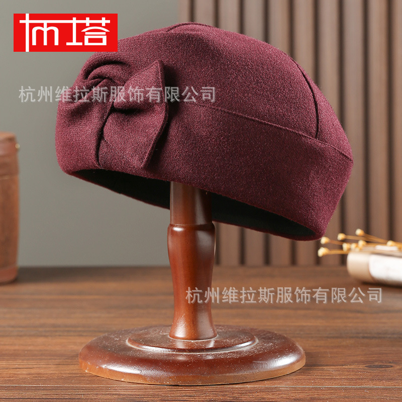 Buta Hat Women's Autumn and Winter Wool Beret Painter's Hat Warm Korean-style All-match Fashion Kink Cap PT2129