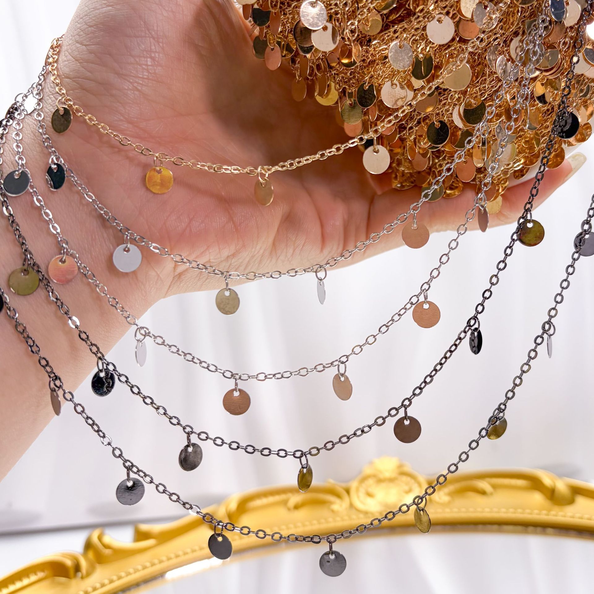 Color-Preserving Metal Round Sequin Chain, Semi-Finished Loose Chain, DIY Jewelry Necklace, Hair Accessories, Clothing Accessories Wholesale