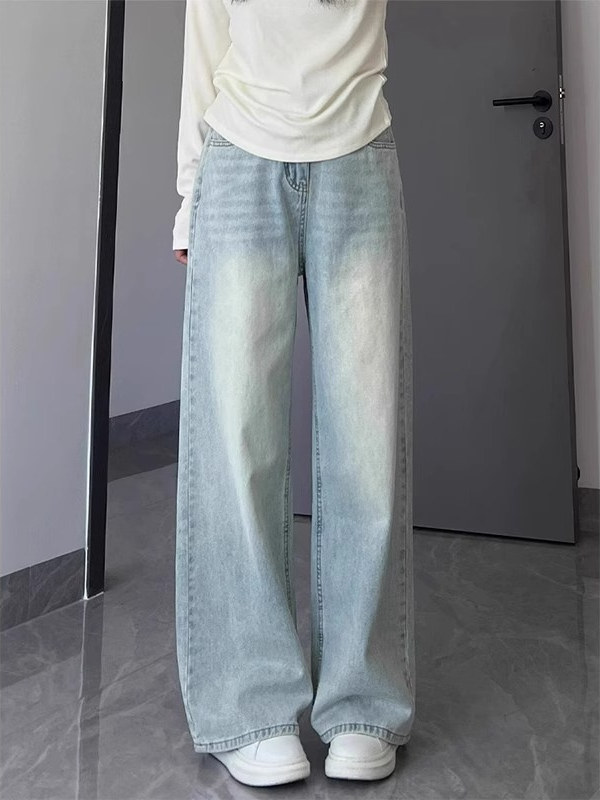Washed Light-Colored Straight-Leg Jeans for Women, 2026 New Style, Petite High-Waisted Loose Fit, Slimming, Drapey Wide-Leg Floor-Length Pants