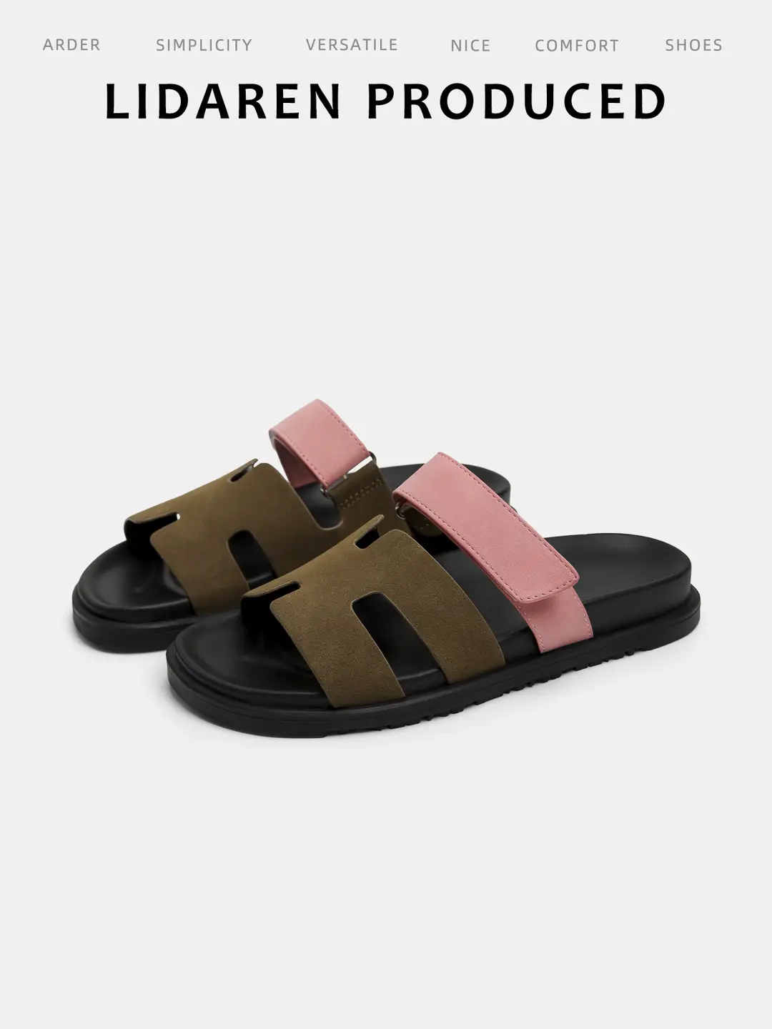 [Li Daren] Genuine Leather Flats Slippers 2025 Summer New arrival Thick Sole Casual Sandals for Women to Wear Outside Beach Shoes