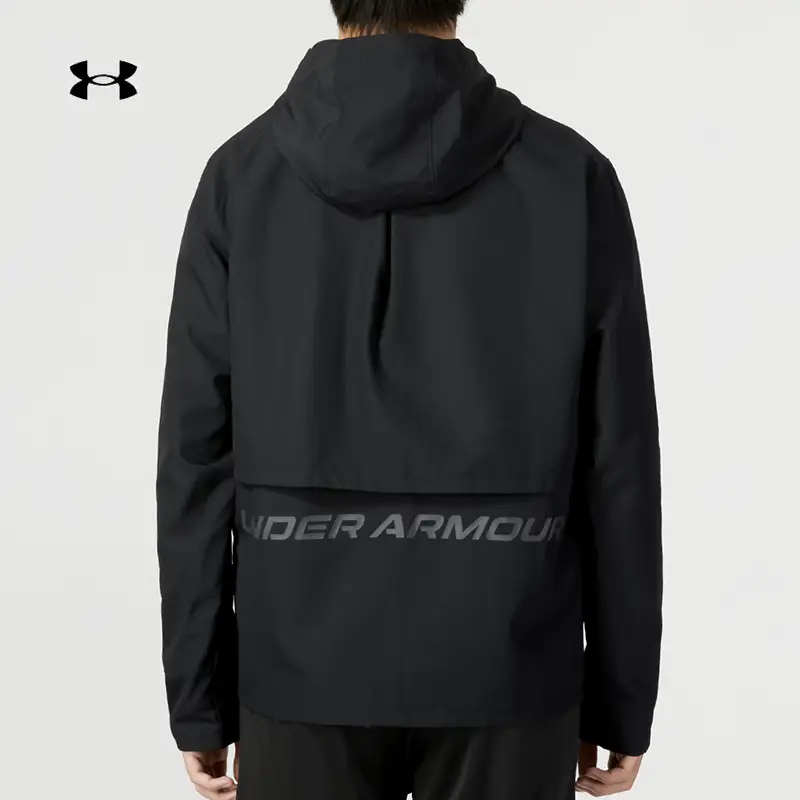 UA Andema official hooded jacket men's new fitness running training sportswear breathable black woven jacket