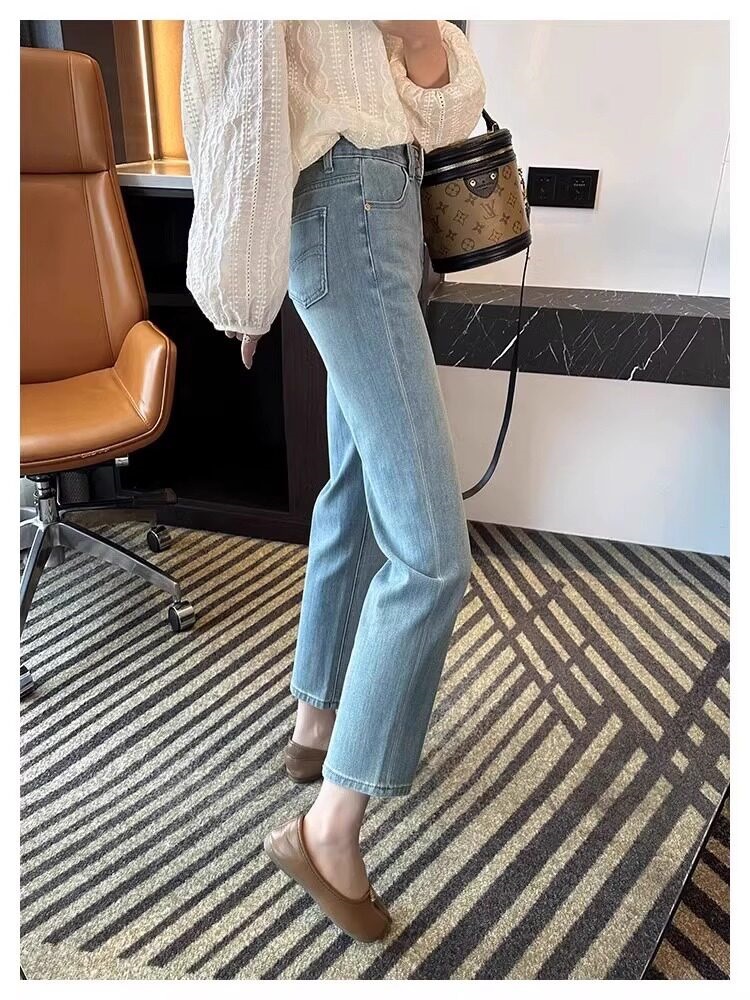 Pear-Shaped Body Straight-Leg Jeans for Women, New Summer Style, Slim Fit, Flattering for Petite Figures, High-Waisted, Cropped Cigarette Pants